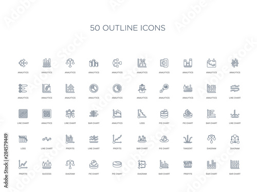 50 outline concept icons such as bar chart, bar chart, profits, bar chart, diagram, pie pie chart,diagram, success, profits, diagram, diagram, tangent