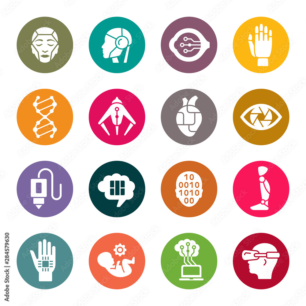 Transhuman colourful vector icons Transhuman colourful vector icons
