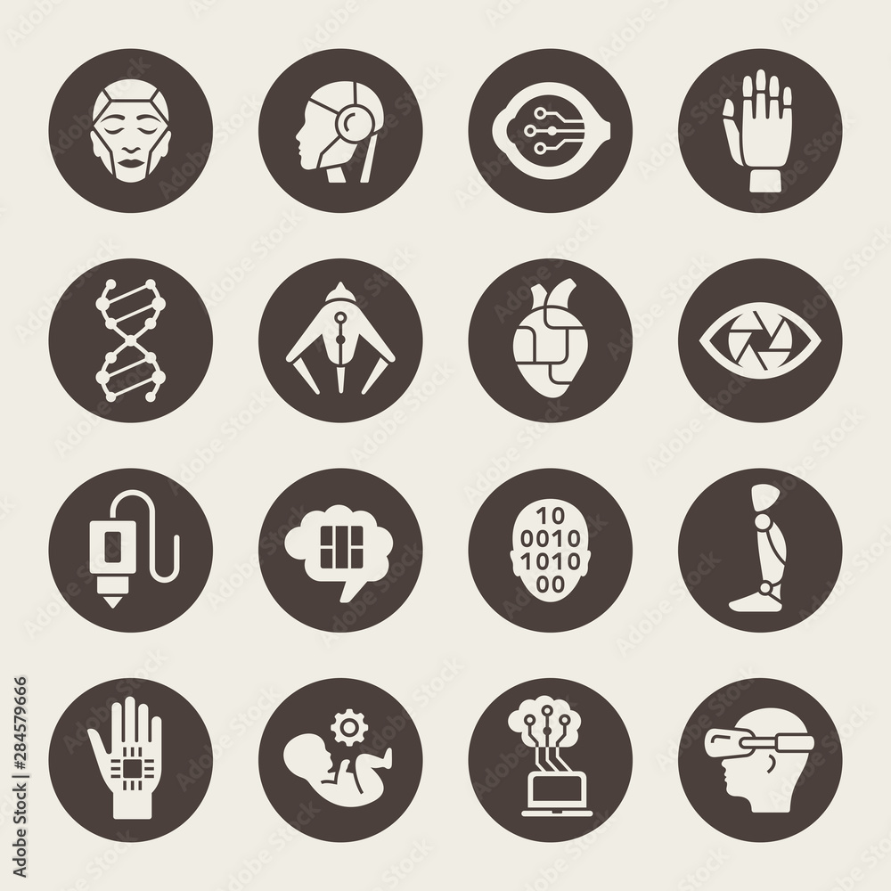 Transhuman, cyber technologies vector icons