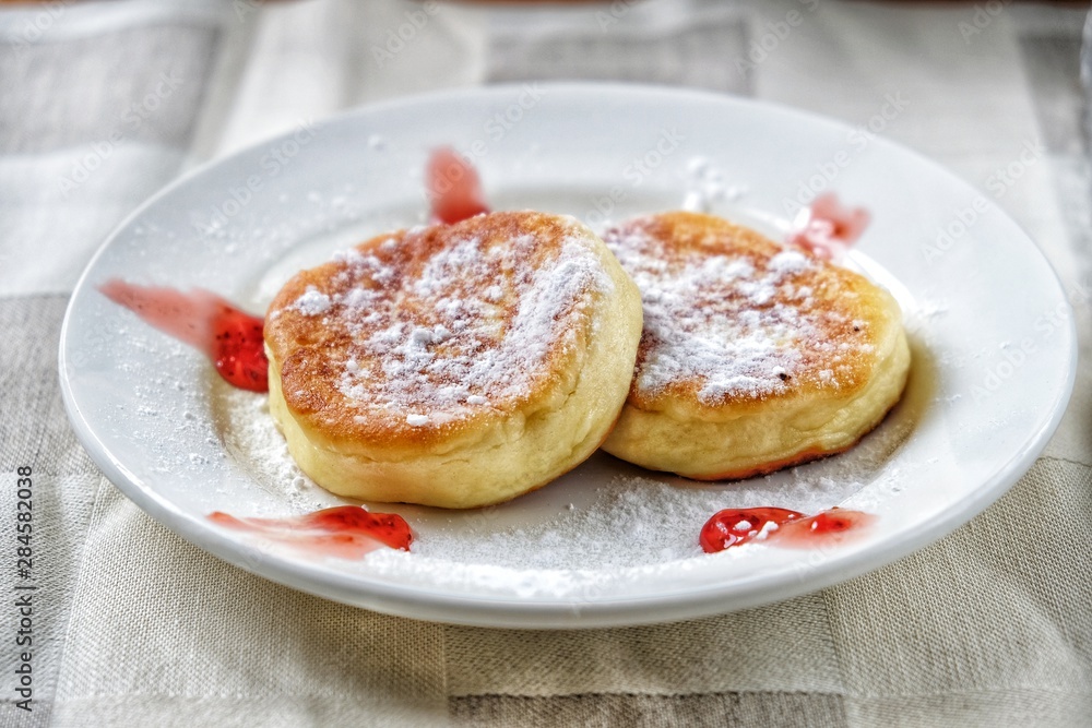 pancakes with jam on plate pancakes with jam on plate