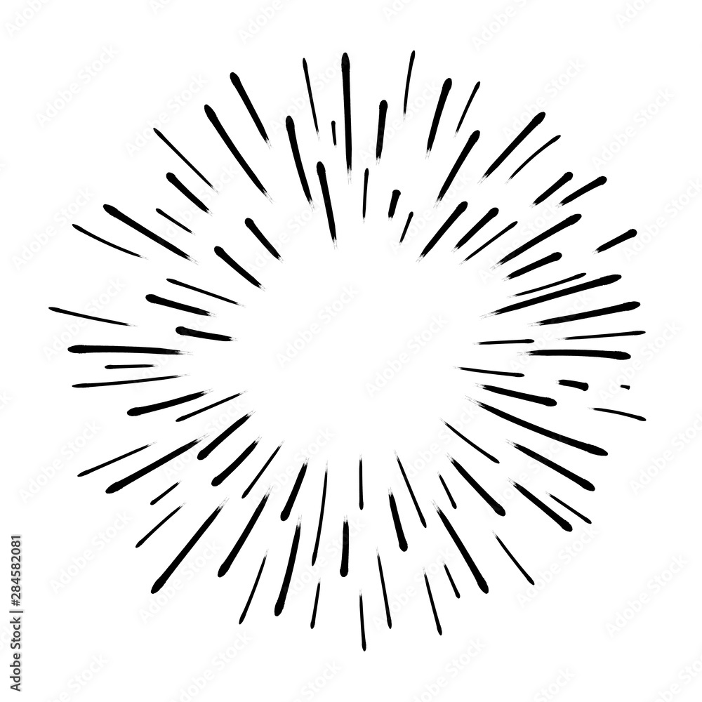 Fototapeta premium Starburst doodle, hand drawn sun burst sketch explosion