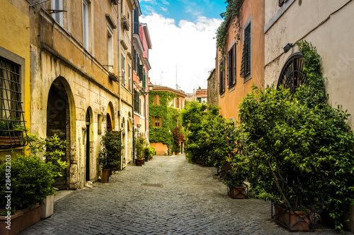 Old street in Trastevere, Rome, Italy.