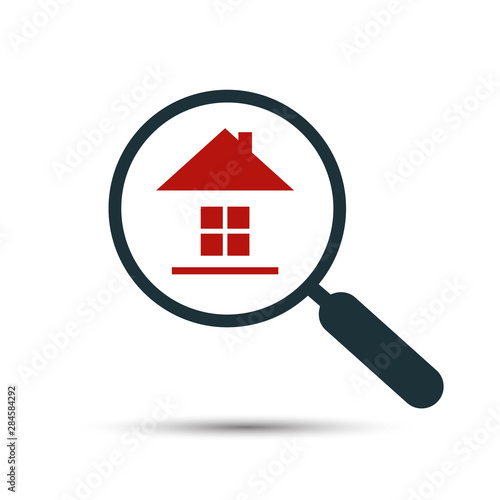 Real estate search logo of a house with magnifying glass - stock vector