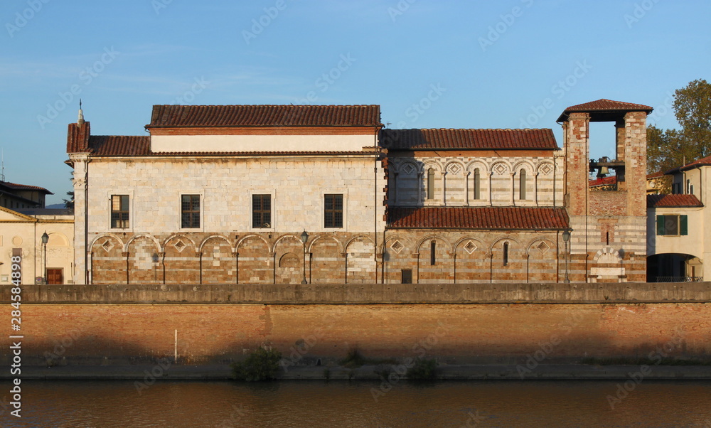 Romanesque Church of San Matteo in Pisa, Italy, elevation in the evening sun