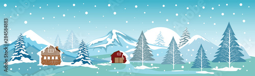 Panoramic of Countryside landscape in Winter