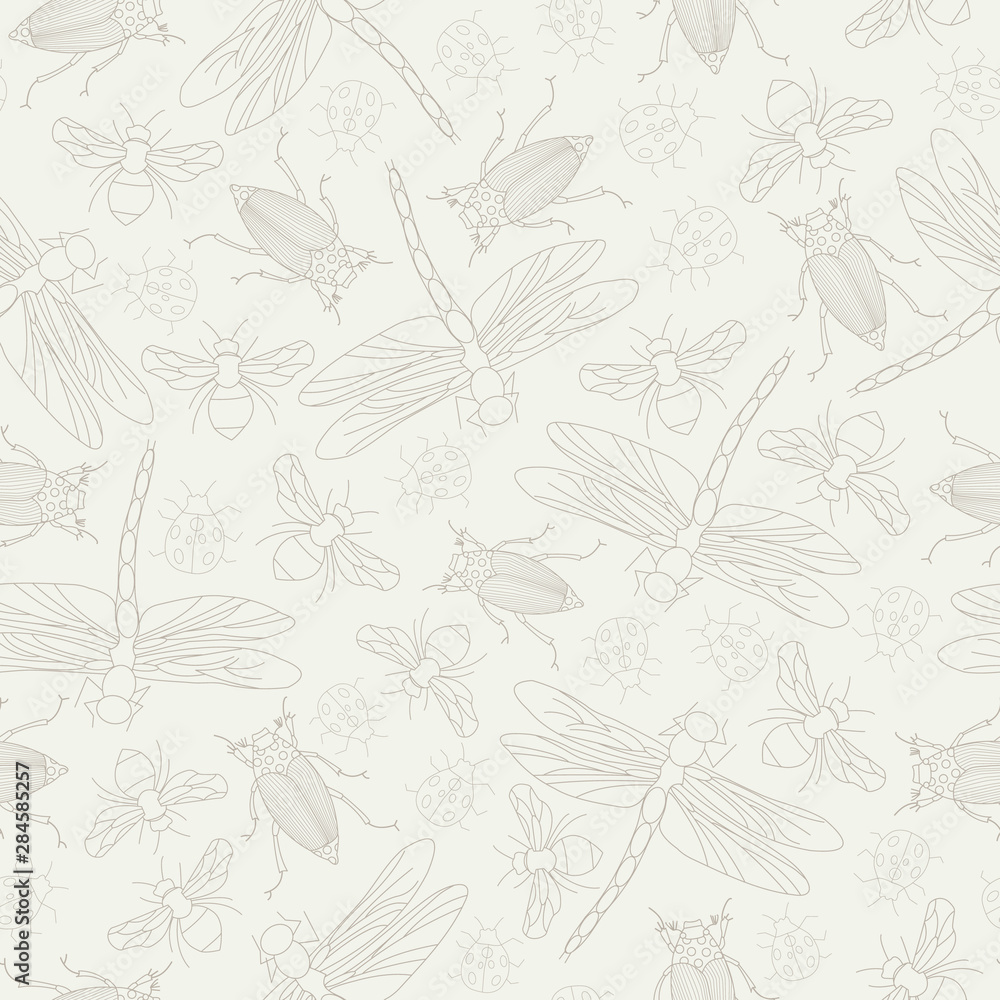 Vector Brown Bugs Insects on Beige Seamless Repeat Pattern