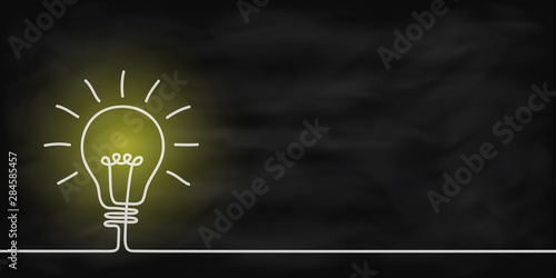 Banner lightbulb idea concept, creative concept bulb sign drawn in chalk on a blackboard, innovations background - stock vector
