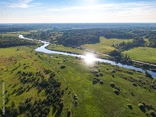 Winding river in a green valley
