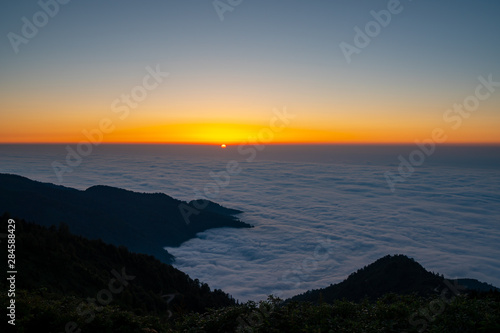 Beautiful view of sunset from Gomismta mountiain. Up in the air.
