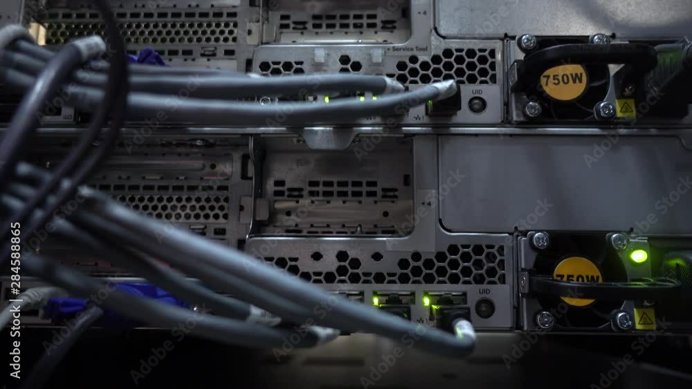 Back of server. Corporate Data Center and communications equipment Back of server. Corporate Data Center and communications equipment