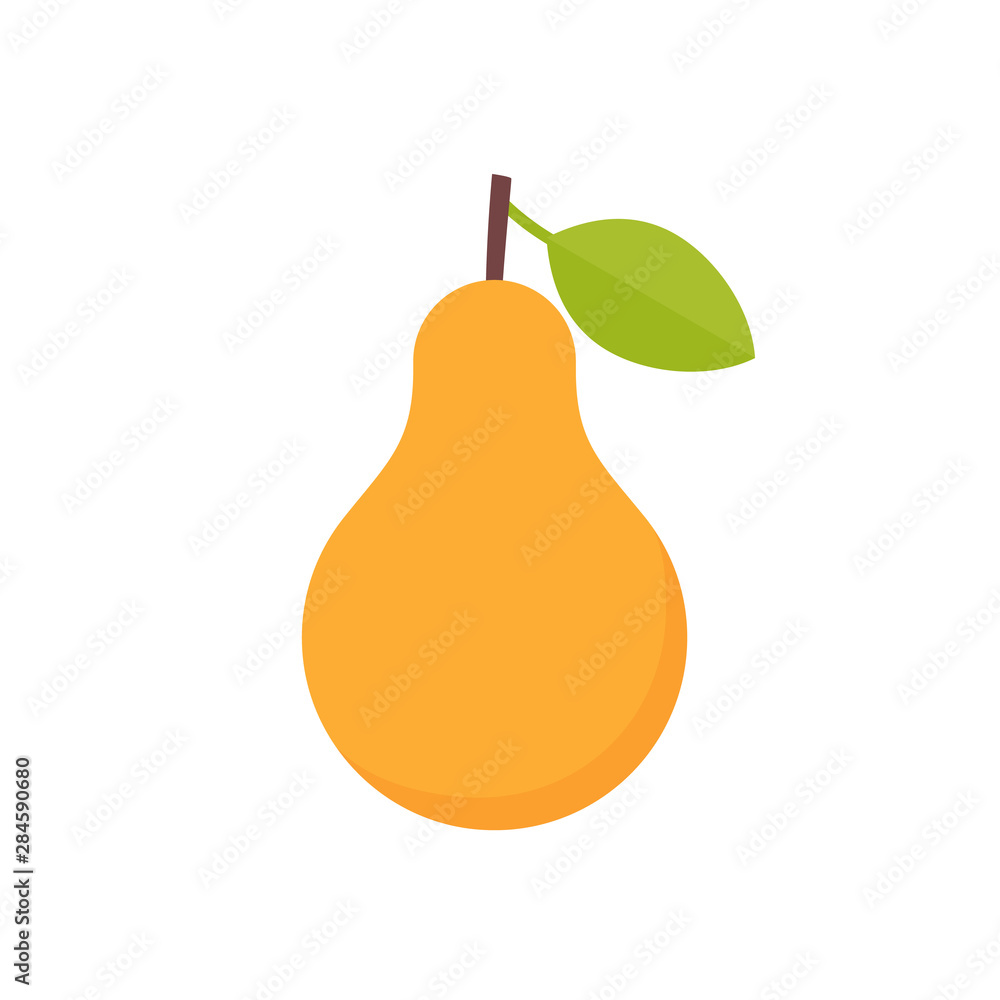 Pear icon. Vector. Yellow pear with green leaf isolated on white background. Flat design. Ripe healthy fruit. Cartoon colorful illustration. Symbol of autumn for web design, mobile app, logo, card Pear icon. Vector. Yellow pear with green leaf isolated on white background. Flat design. Ripe healthy fruit. Cartoon colorful illustration. Symbol of autumn for web design, mobile app, logo, card