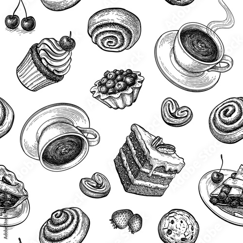 Seamless pattern with sweets and pastries