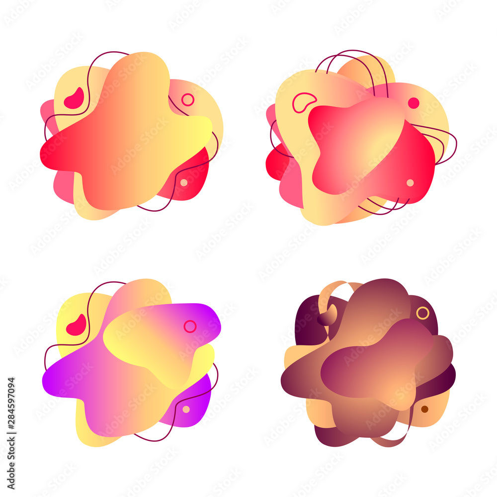 Abstract liquid shape. Fluid design. Isolated gradient waves with geometric lines, dots. Vector illustration. Abstract liquid shape. Fluid design. Isolated gradient waves with geometric lines, dots. Vector illustration.