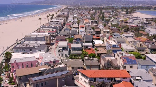 Aerial Low Fly Over of South Mission Beach Houses San Diego