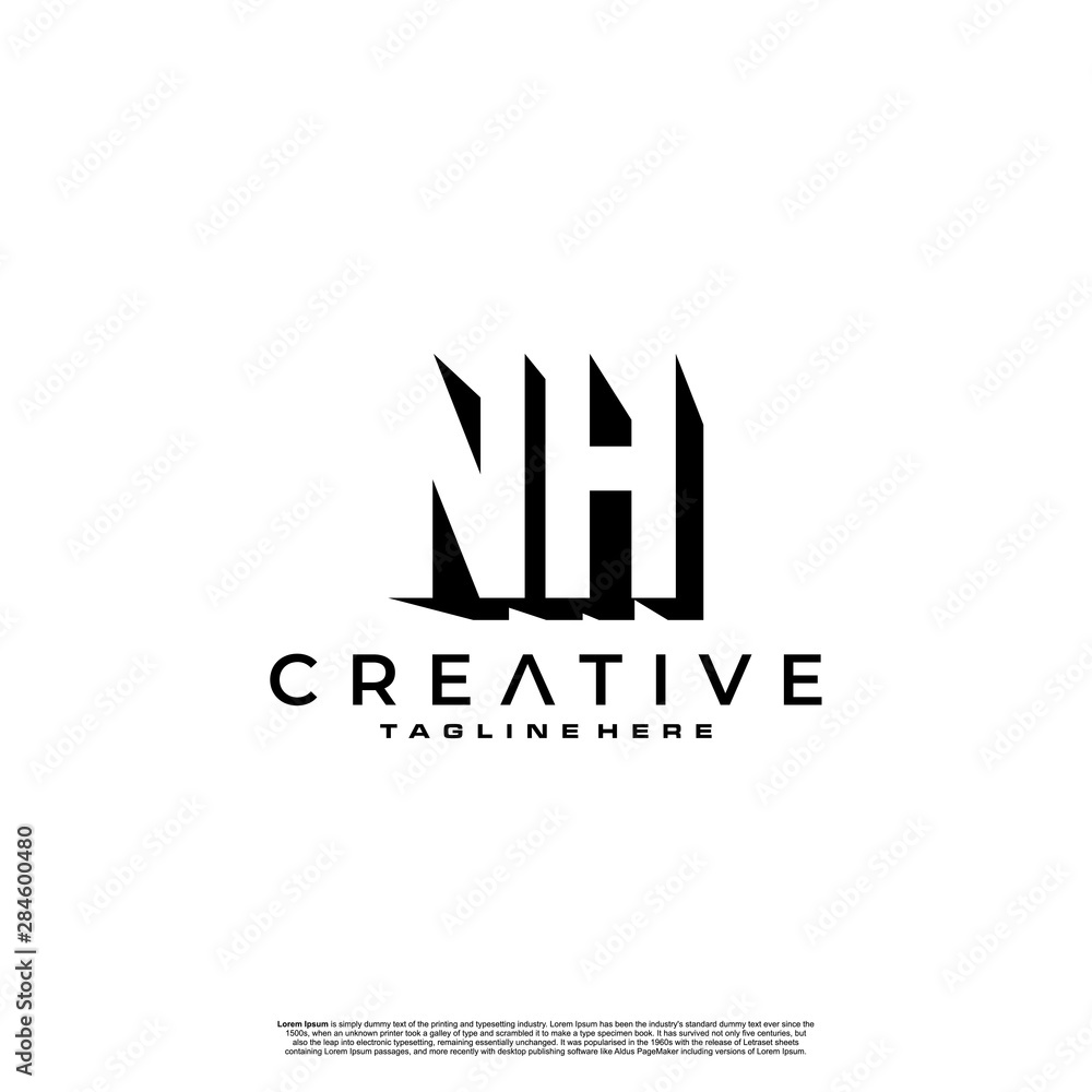 NH Letter Initial Logo Design in shadow shape design concept