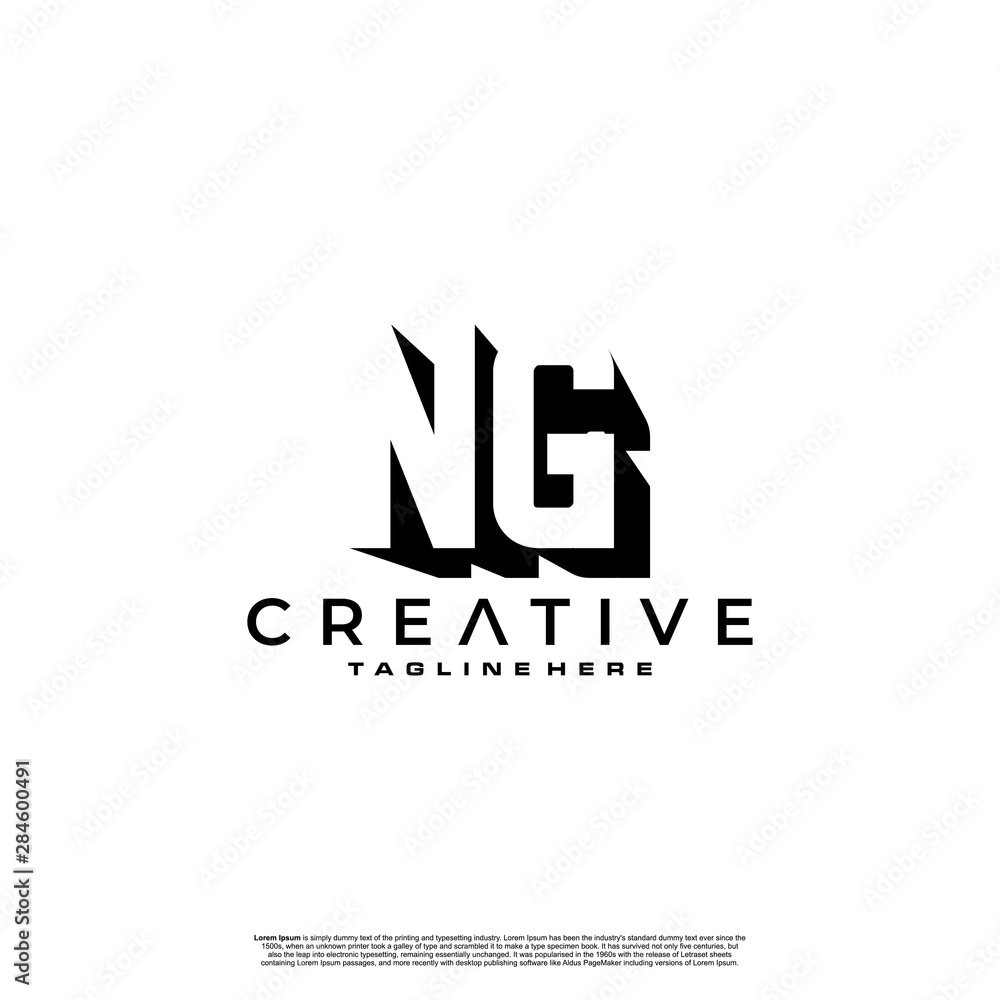 NG Letter Initial Logo Design in shadow shape design concept
