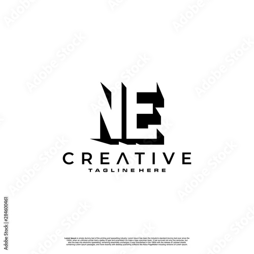 NE Letter Initial Logo Design in shadow shape design concept