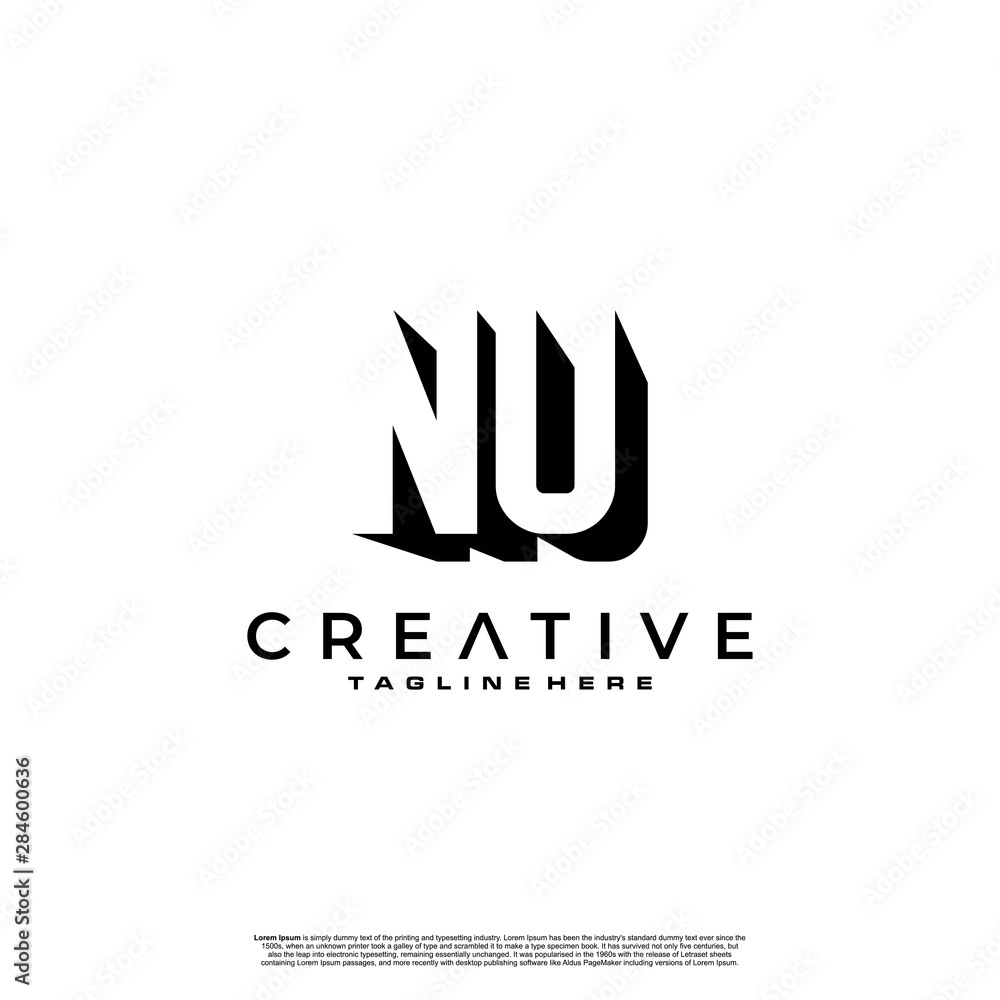 NU Letter Initial Logo Design in shadow shape design concept NU Letter Initial Logo Design in shadow shape design concept