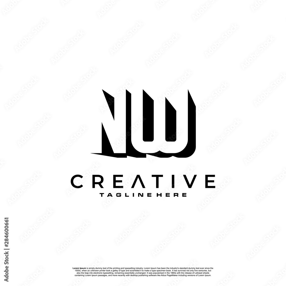 NW Letter Initial Logo Design in shadow shape design concept NW Letter Initial Logo Design in shadow shape design concept