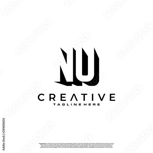 NU Letter Initial Logo Design in shadow shape design concept
