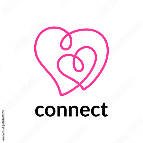 two heart logo, outline style, love symbol, simple modern design