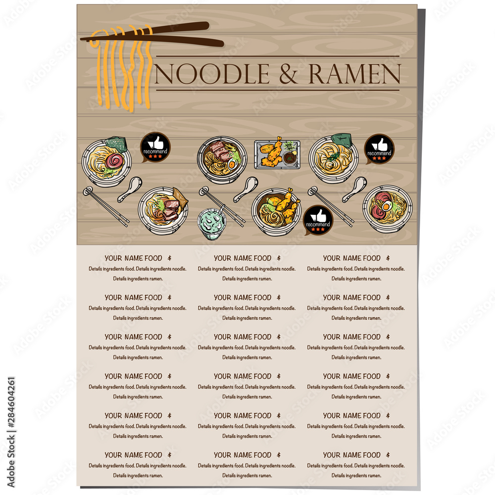 Obraz premium menu ramen noodle japanese food template design