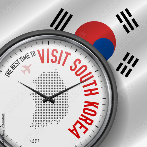 The Best Time to Visit South Korea. Flight, Tour to South Korea. Vector Illustration