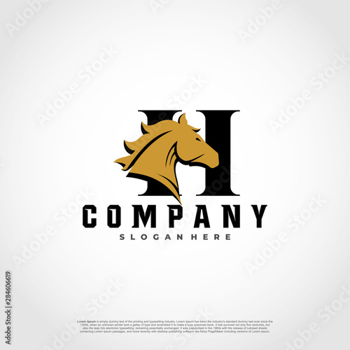 H Initial Letter Logo Design with silhouette horse.