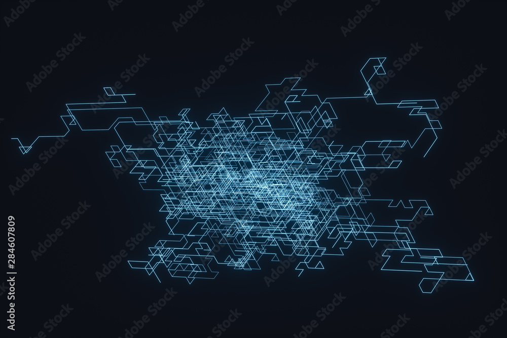 Blue cyber space with crossed glowing lines, 3d rendering. Blue cyber space with crossed glowing lines, 3d rendering.