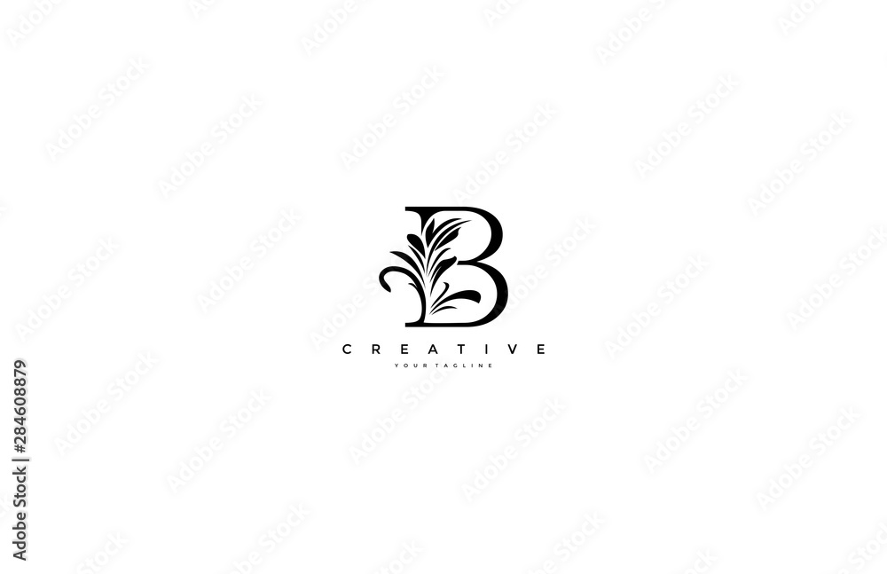 B Letter Linked Floral Baroque Ornament Monogram Logotype