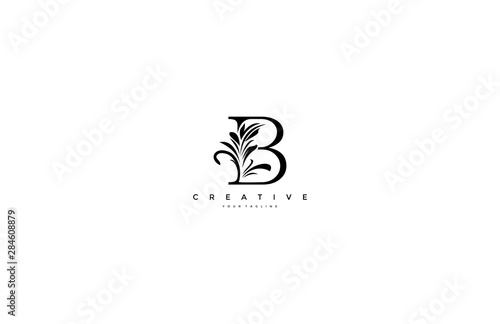 B Letter Linked Floral Baroque Ornament Monogram Logotype