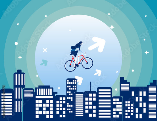 Leader into growth. Concept business startup vector illustration, Successful, Achievement, Night City scape
