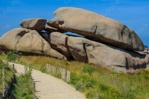 Granite pink boulders near Plumanach. The coast of Pink Granite is a unique place in Brittany. France photo