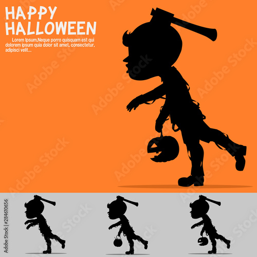 Set of silhouette boy with Halloween costume on transparent background.