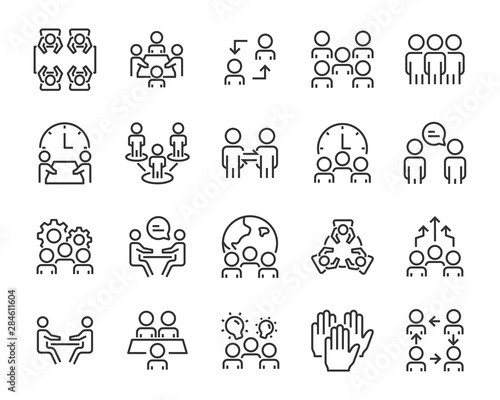 set of people icons, meeting, work, buisiness, skill, preformance, mangement, team, group, discussion