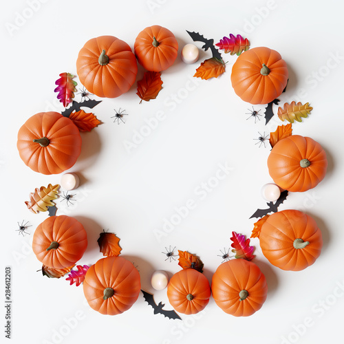 Creative composition Halloween decoration on white background. 3d rendering