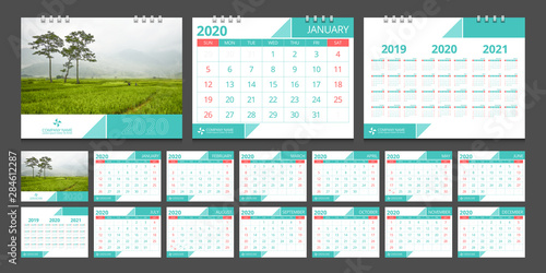 2020 calendar set week start Sunday corporate design template vector.
