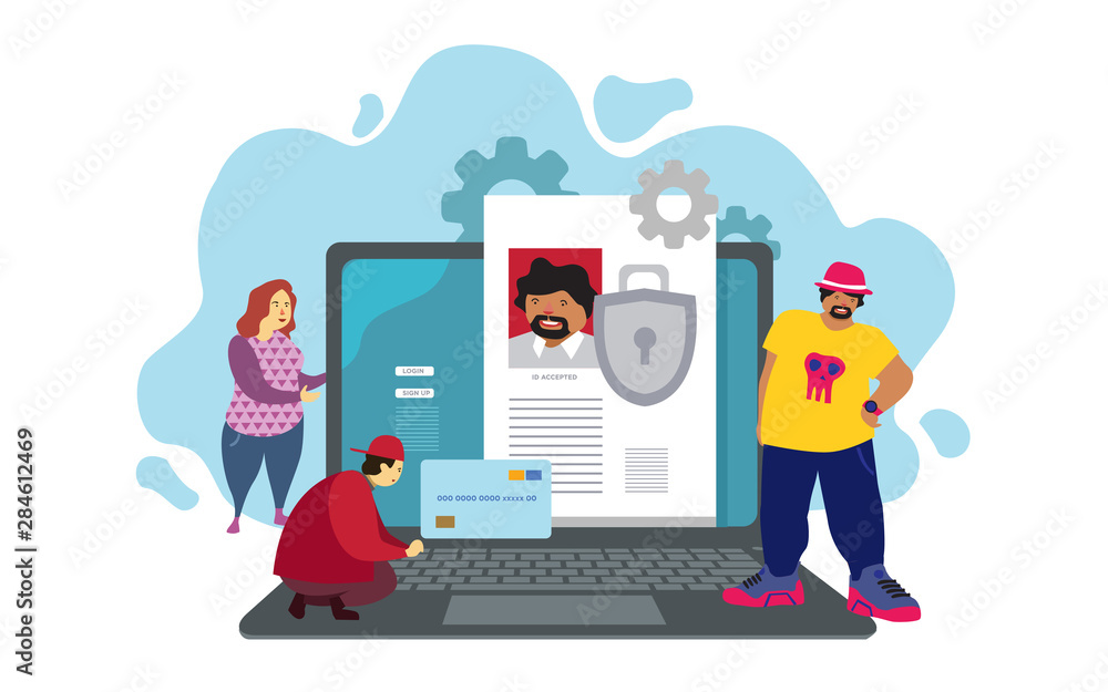 Online data security Access vector illustration concept, man showing data security system, Security Data Protection. Can use for, landing page, template, ui, web, homepage, poster, banner, flyer.