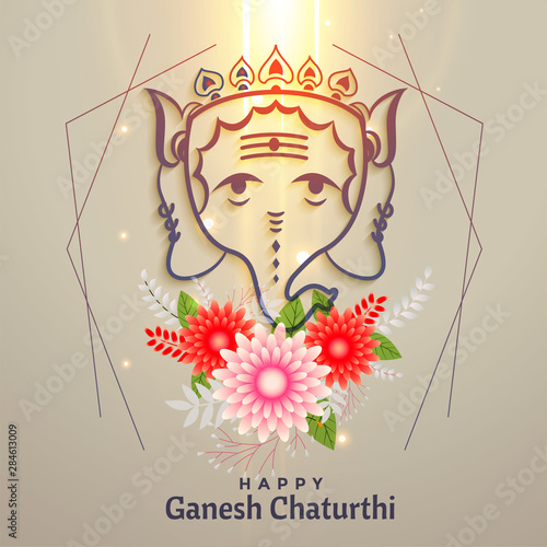 happy ganesh chaturthi festival greeting with flower decoration