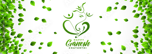happy ganesh chaturthi festival banner in eco leaves style