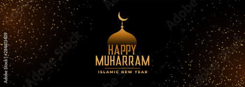 happy muharram beautiful festival golden banner with glitter