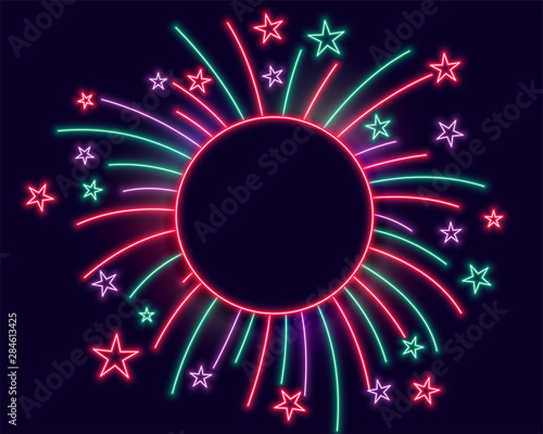 fireworks neon lights frame with text space