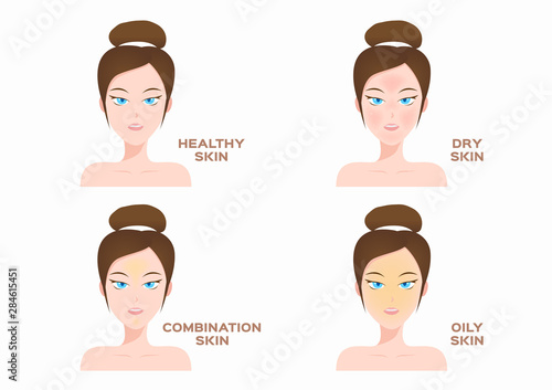 dry , healthy , combination and oily skin vector / women face