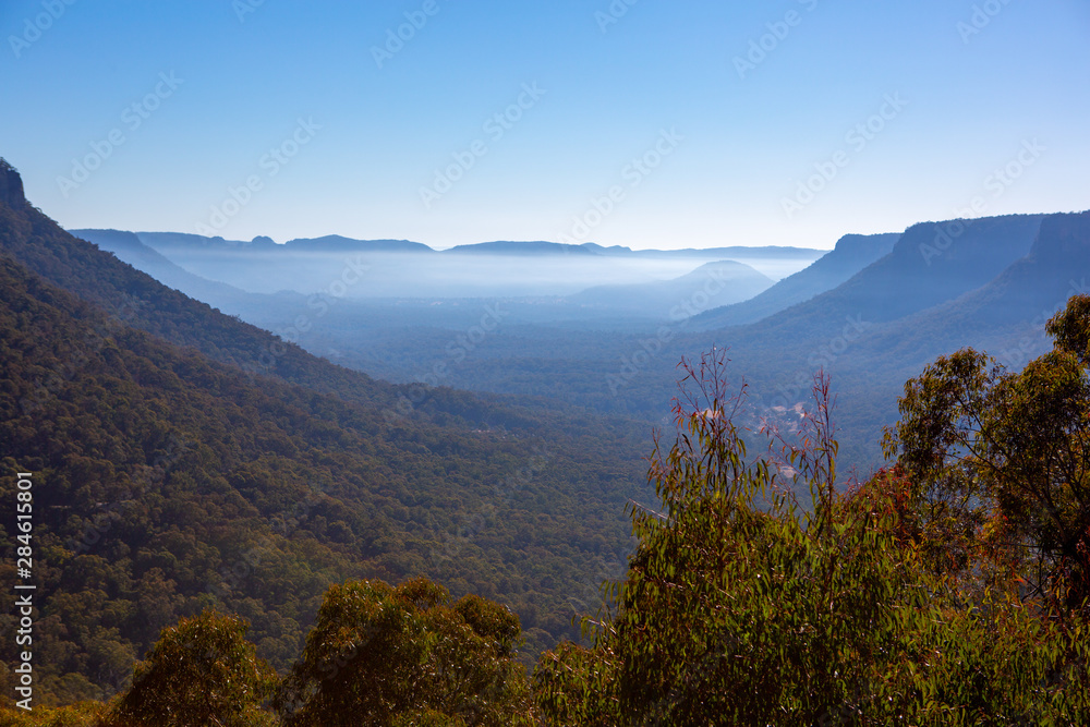Looking down in to WolganValley in the Blue mountains new south wales on 4th August 2019