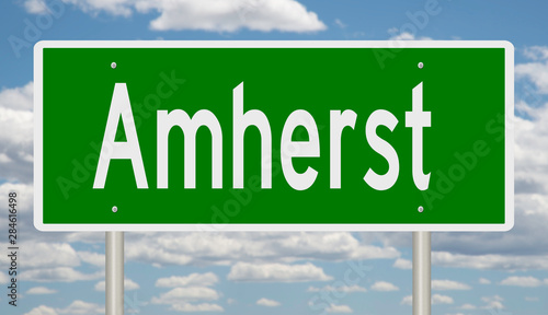 Rendering of a green highway sign for Amherst Massachusetts photo