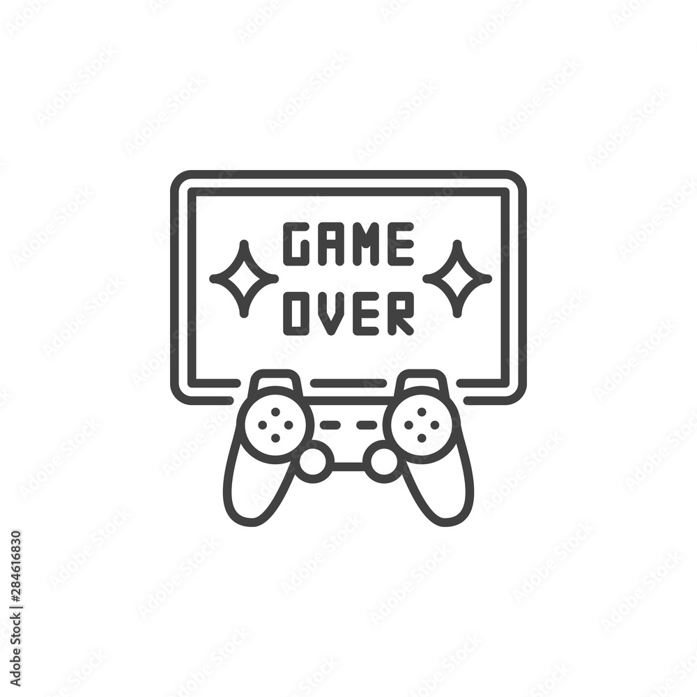 Game Over vector concept icon. Gamepad with TV symbol in thin line style Game Over vector concept icon. Gamepad with TV symbol in thin line style
