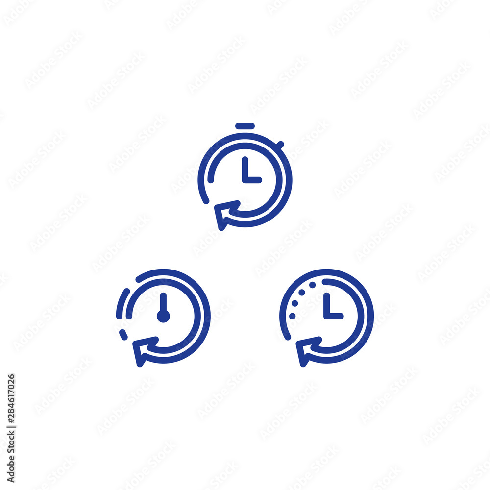 Time clock line icon set, fast delivery, quick service, working hours Time clock line icon set, fast delivery, quick service, working hours