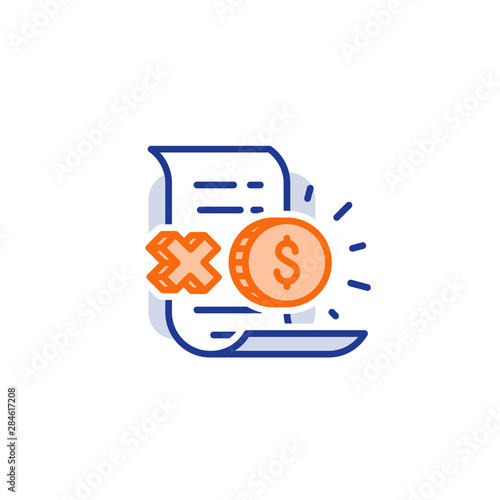 Shopping loyalty program, bonus for purchase, earn points, till slip and coin, line icon