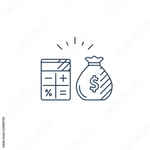 Business plan, pay expenses, calculate budget spending line icon