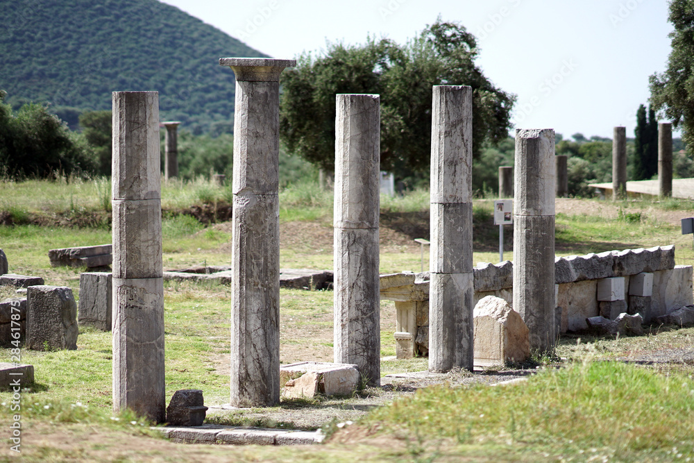 Details of columns in the ancient archaeological site of Messini, in southern Peloponnese